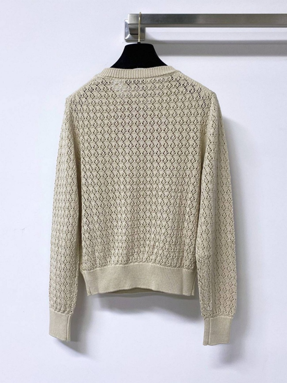 Miu Miu Cream Crochet Hollow Knit Round Neck Designer Sweater - Picture 5 of 5